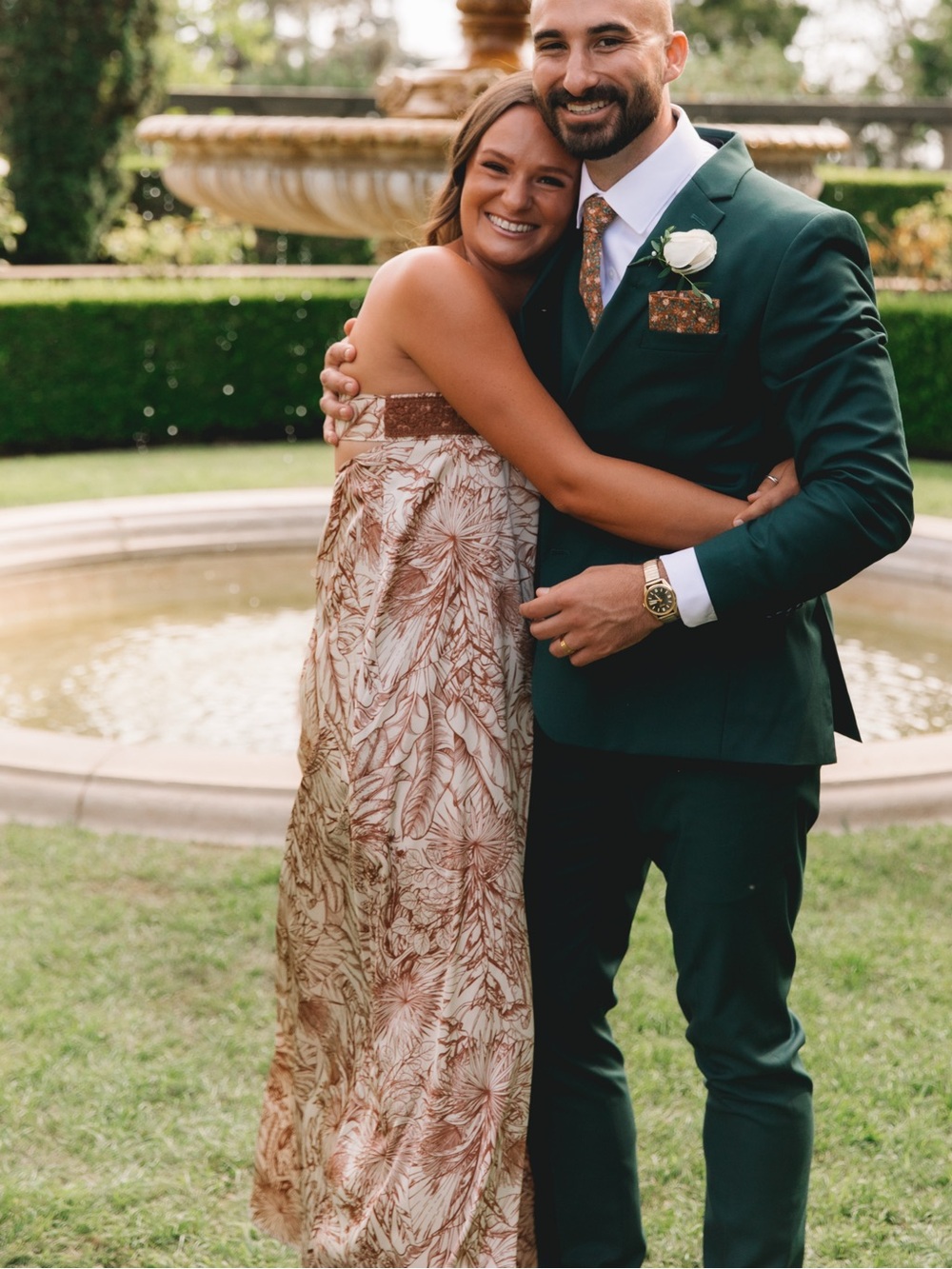 Brown tropical print jumpsuit